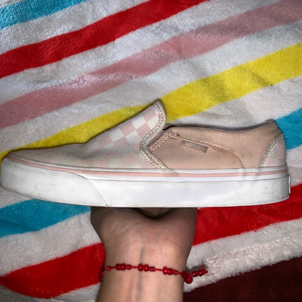 Pink checked slip on vans